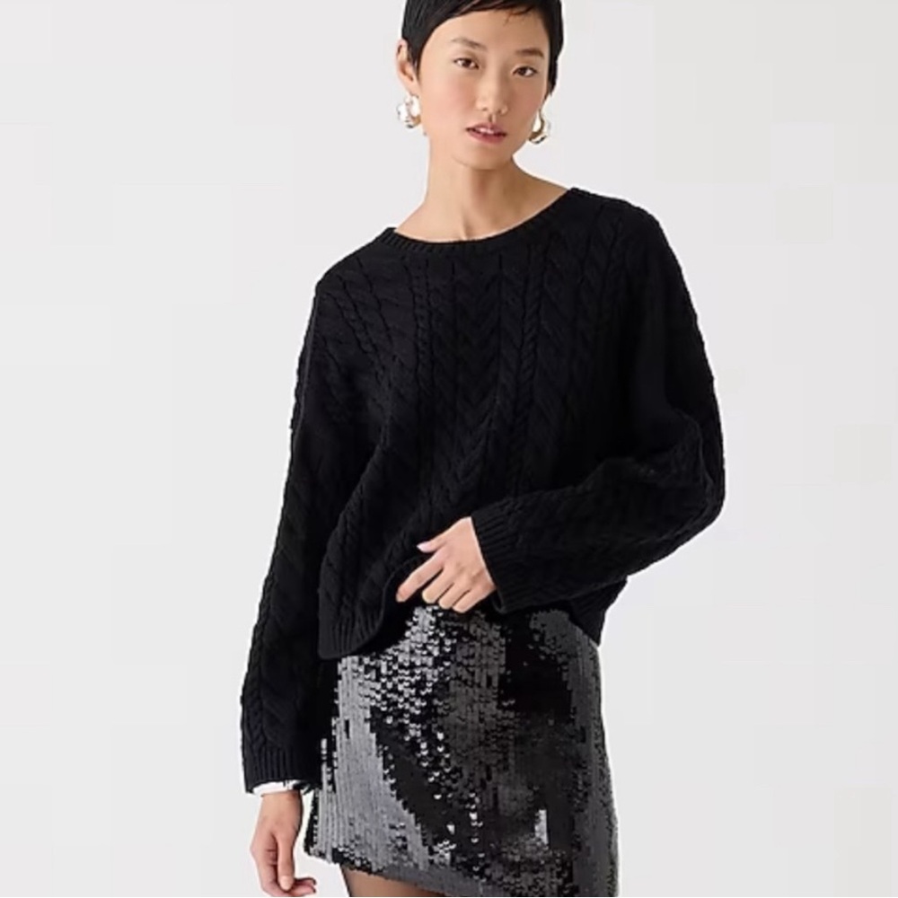 J. Crew Black Cable-Knit Scoopneck Pullover